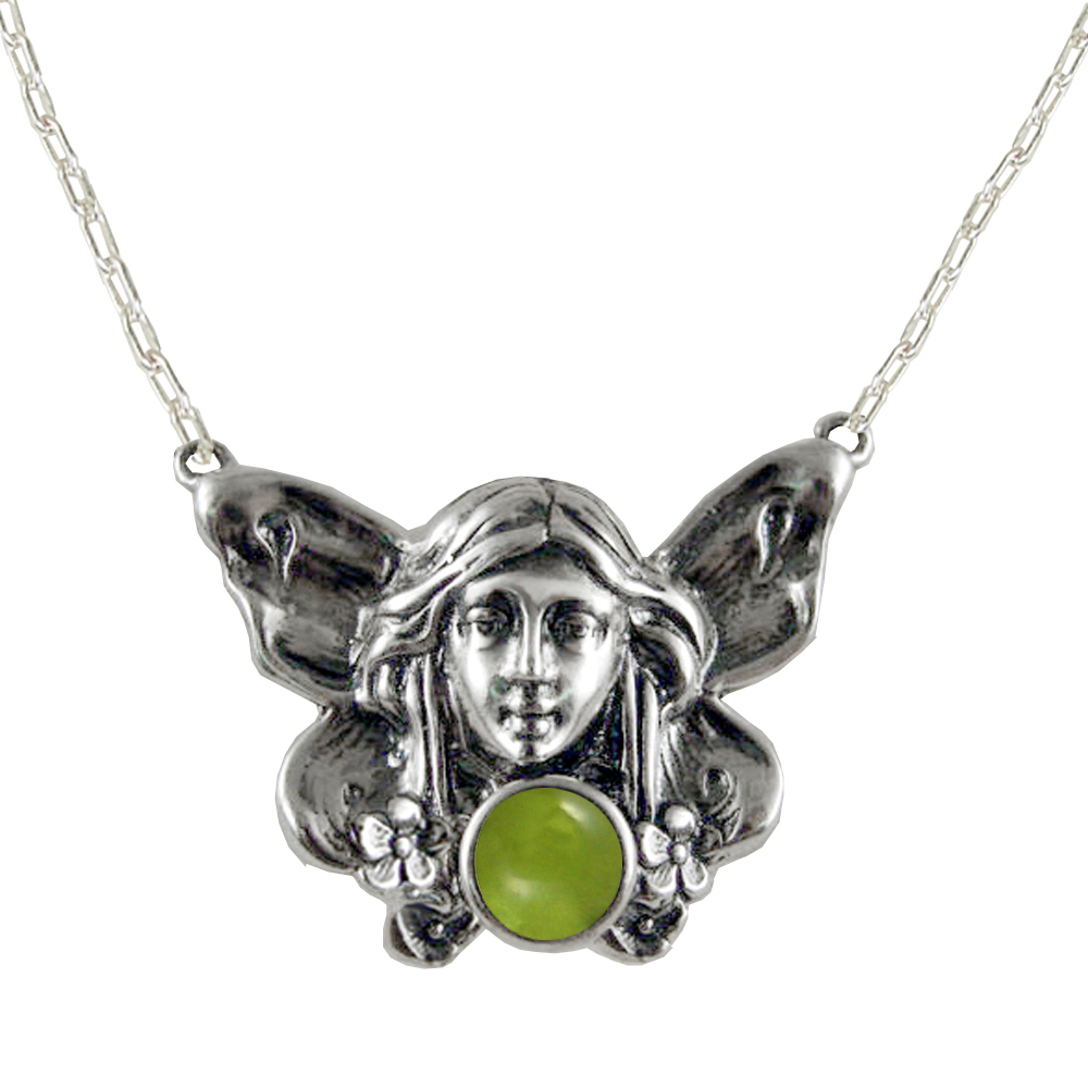 Sterling Silver Winged Fairy Aromatherapy Pendant Necklace With Peridot